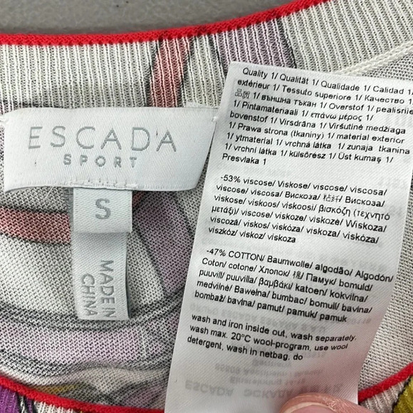 Escada Sport Top Ribbon Print Shirt Knit Open White Colorful Size Small S - Picture 13 of 17